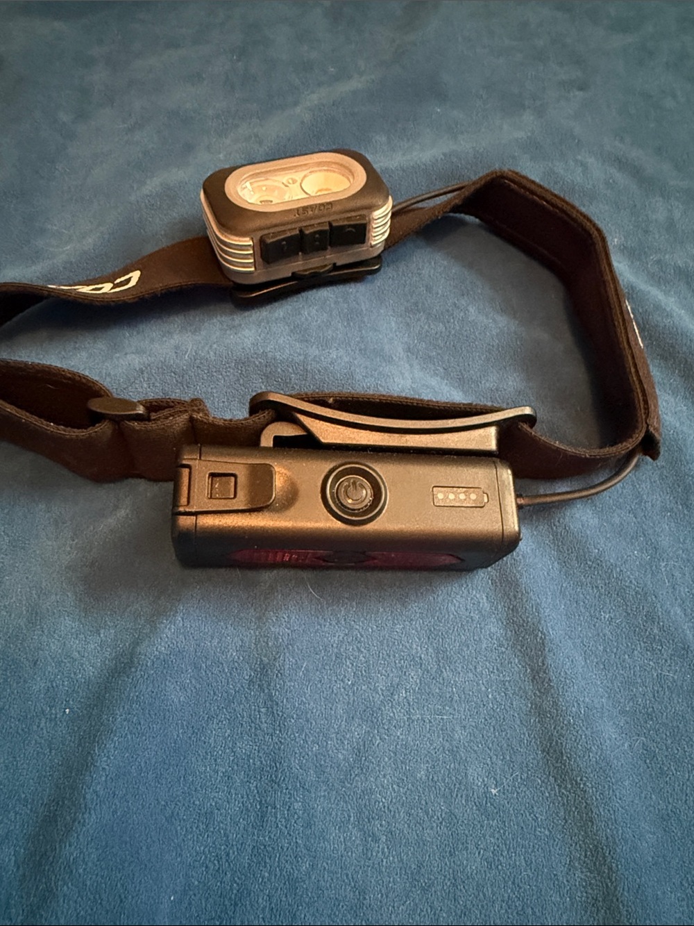 Black Rechargeable Headlamp with Elastic Strap - Black two lights.